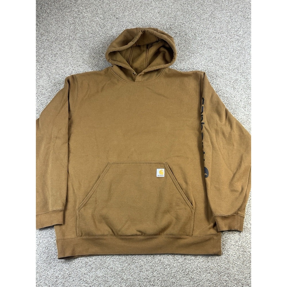 Carhartt Loose Fit Men's Pullover Hoodie Size XL Sleeve Logo Workwear K288-BRN